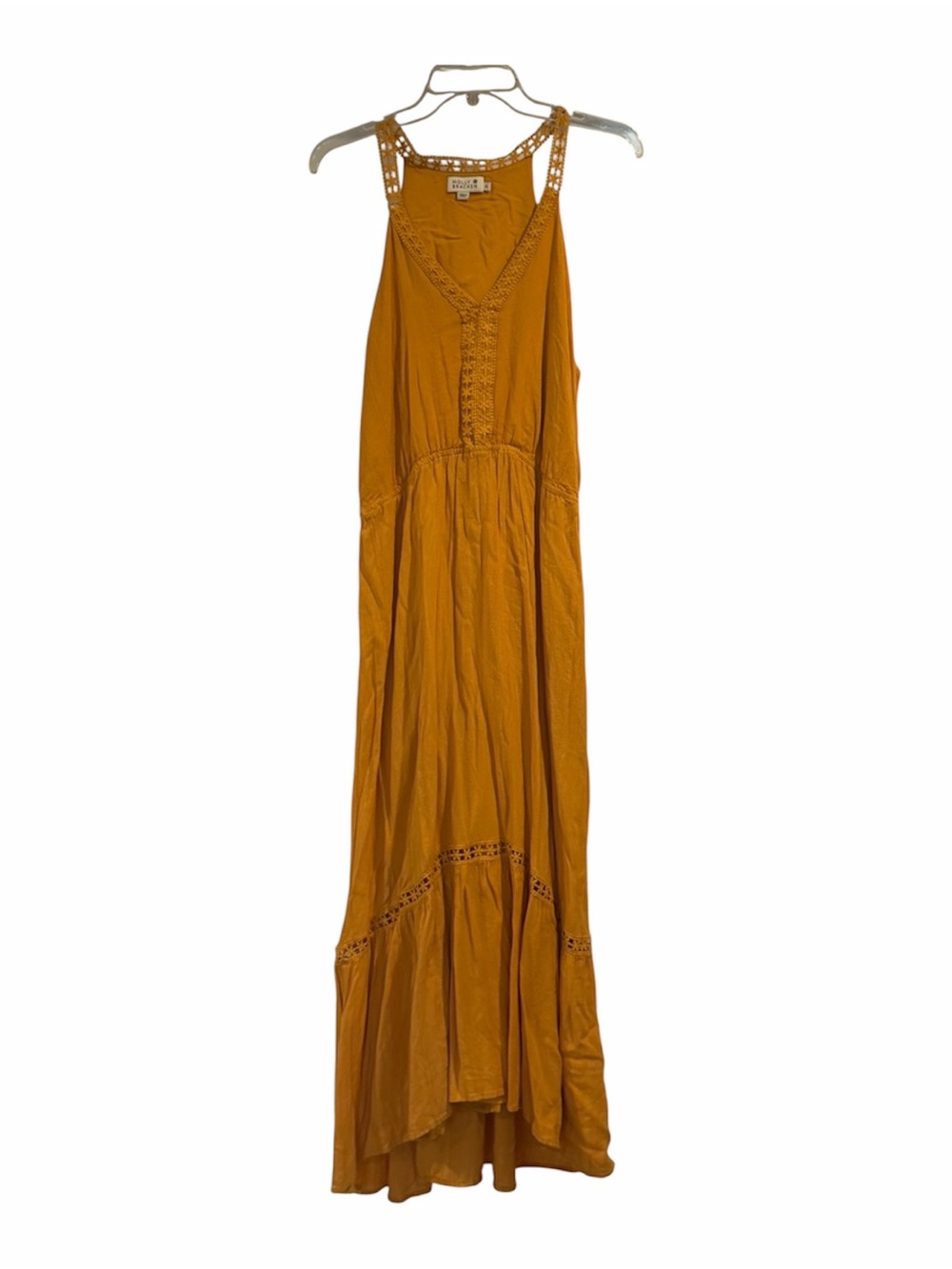 MOLLY BRACKEN MUSTARD YELLOW LACE TRIM MIDI DRESS - Picture 4 of 9